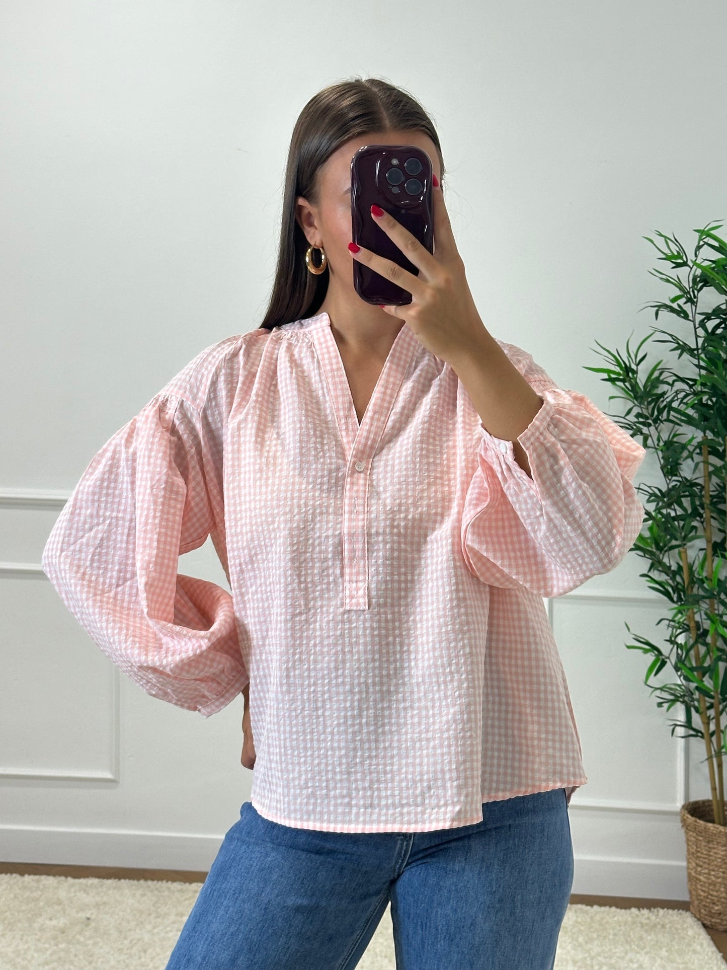 BLOUSE VICHY ROSE PÂLE
