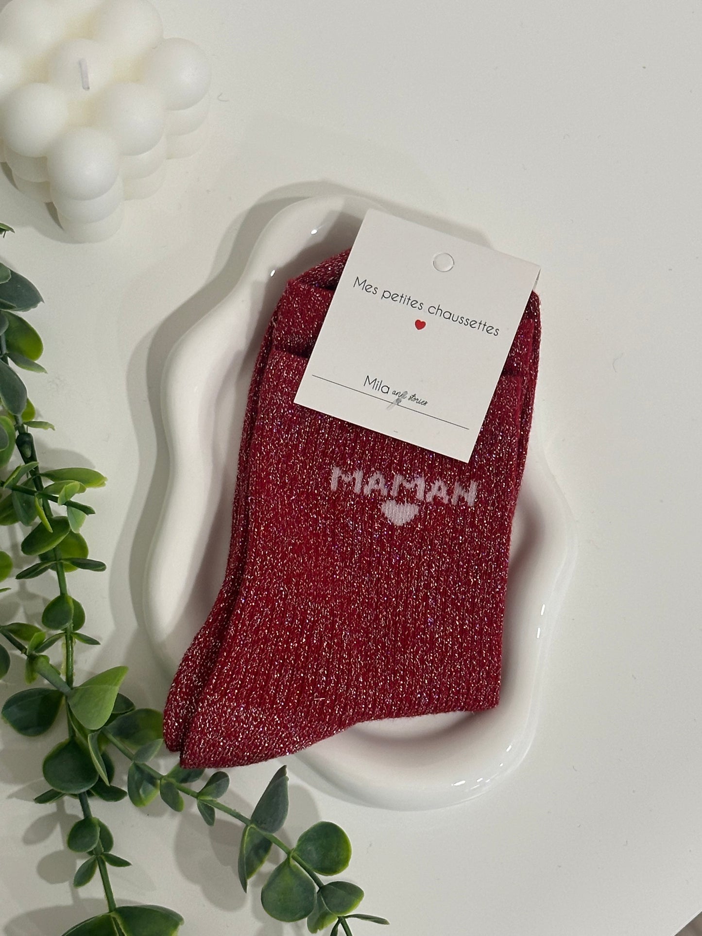 CHAUSSETTES À PAILLETTES MAMAN - Rouge