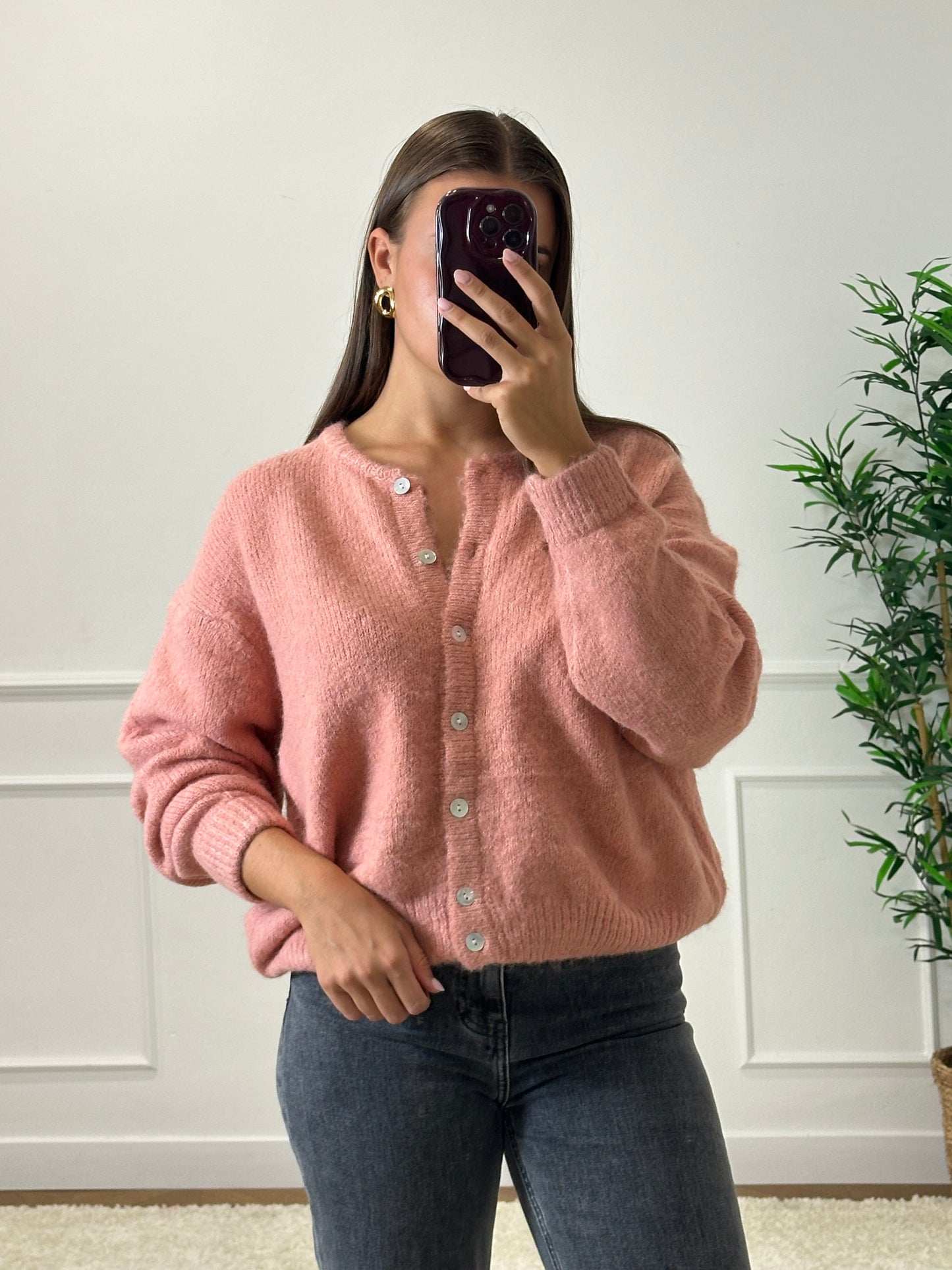 CARDIGAN LÉO VIEUX ROSE