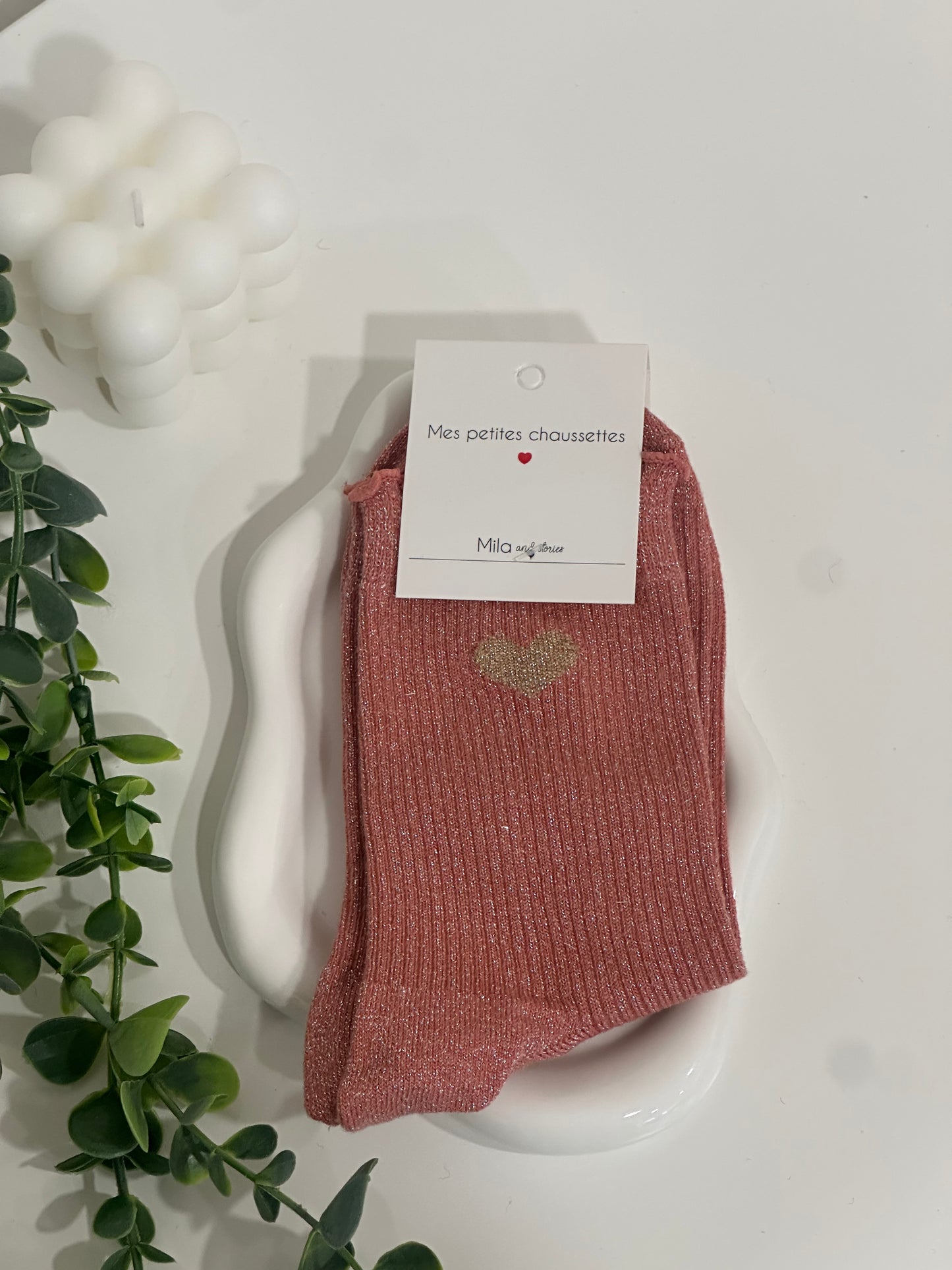 CHAUSSETTES À PAILLETTES COEUR - Rose