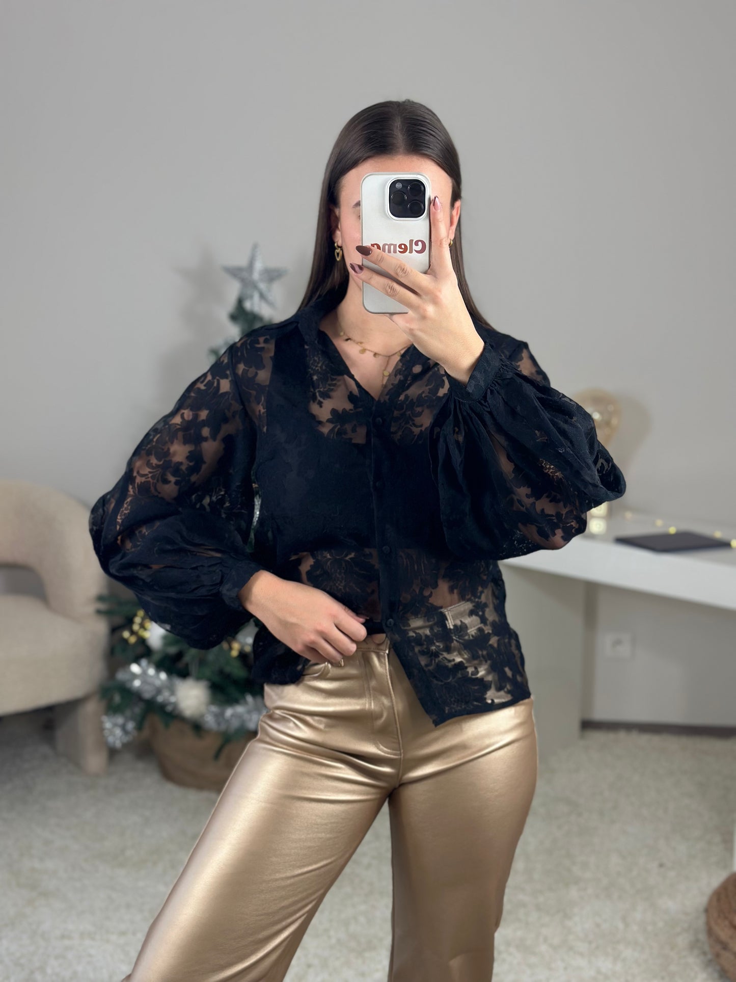 Pantalon simili LÉONI doré