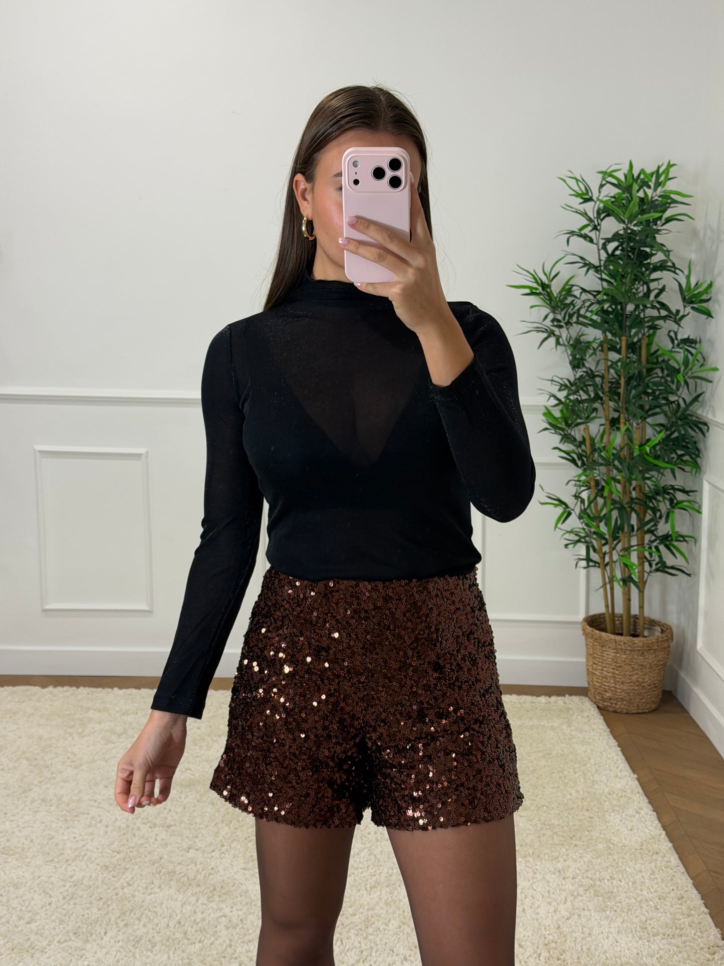 SHORT À SEQUIN MARRON