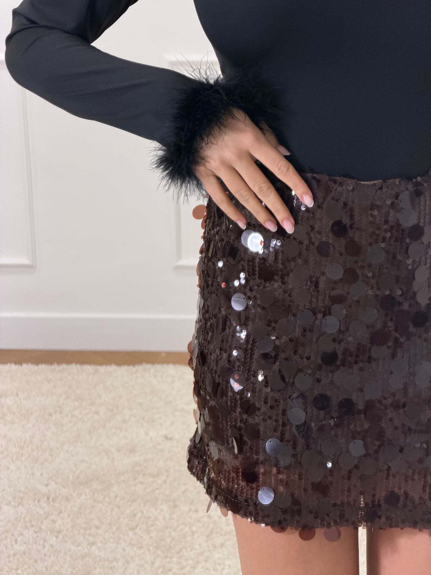 JUPE À SEQUINS MARRON