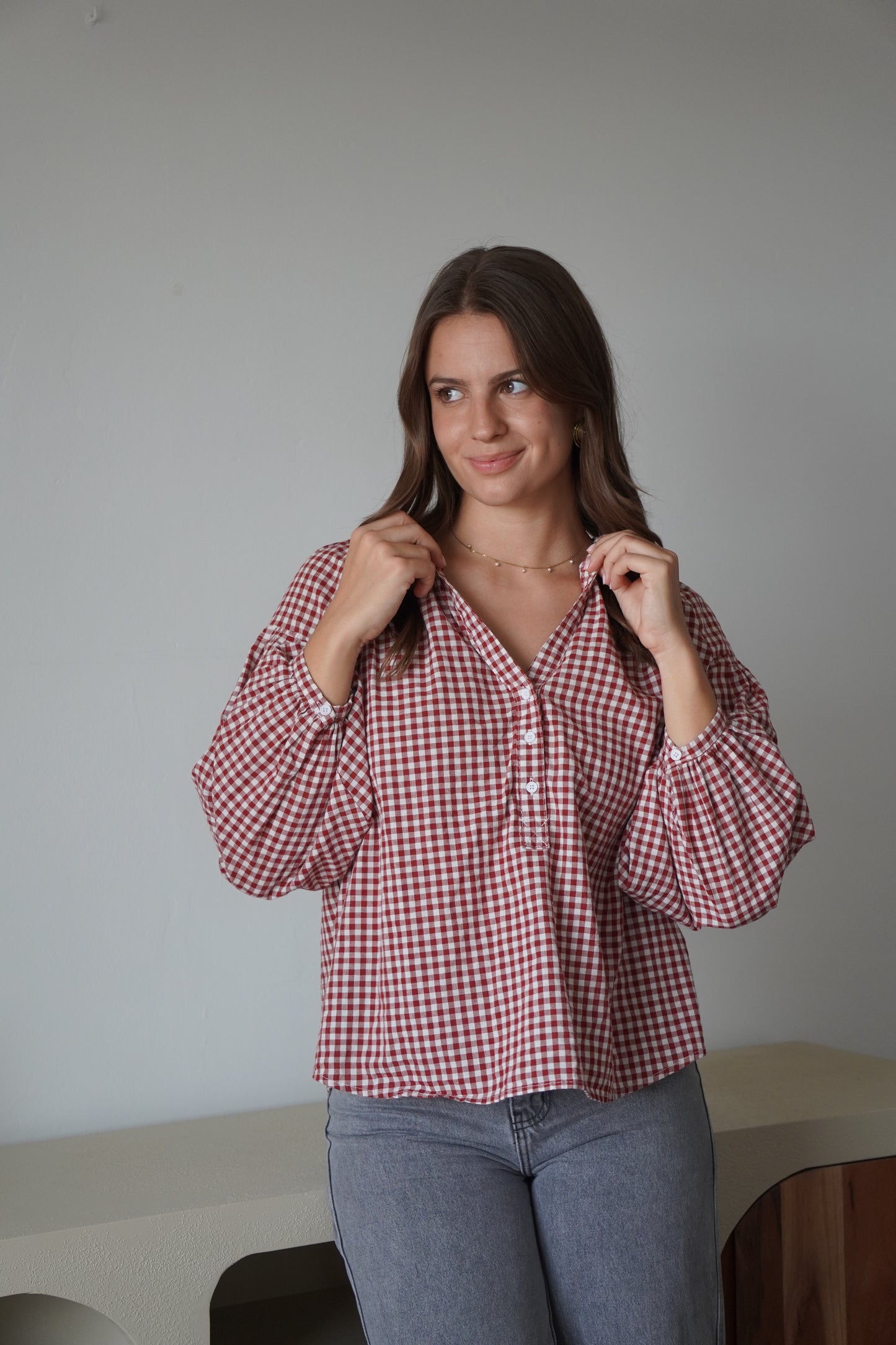 BLOUSE VICHY BORDEAUX