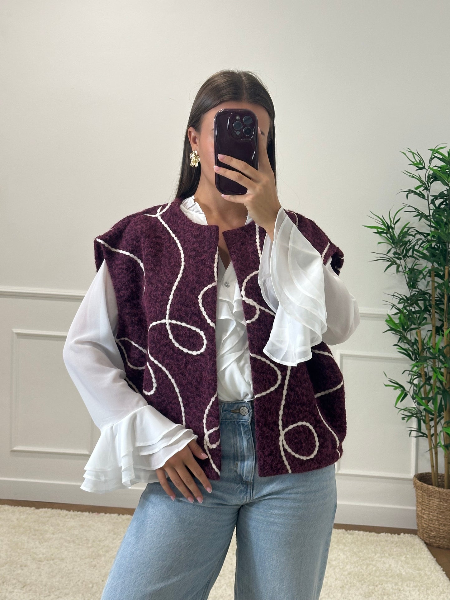 GILET JOANNA BRODÉ BORDEAUX