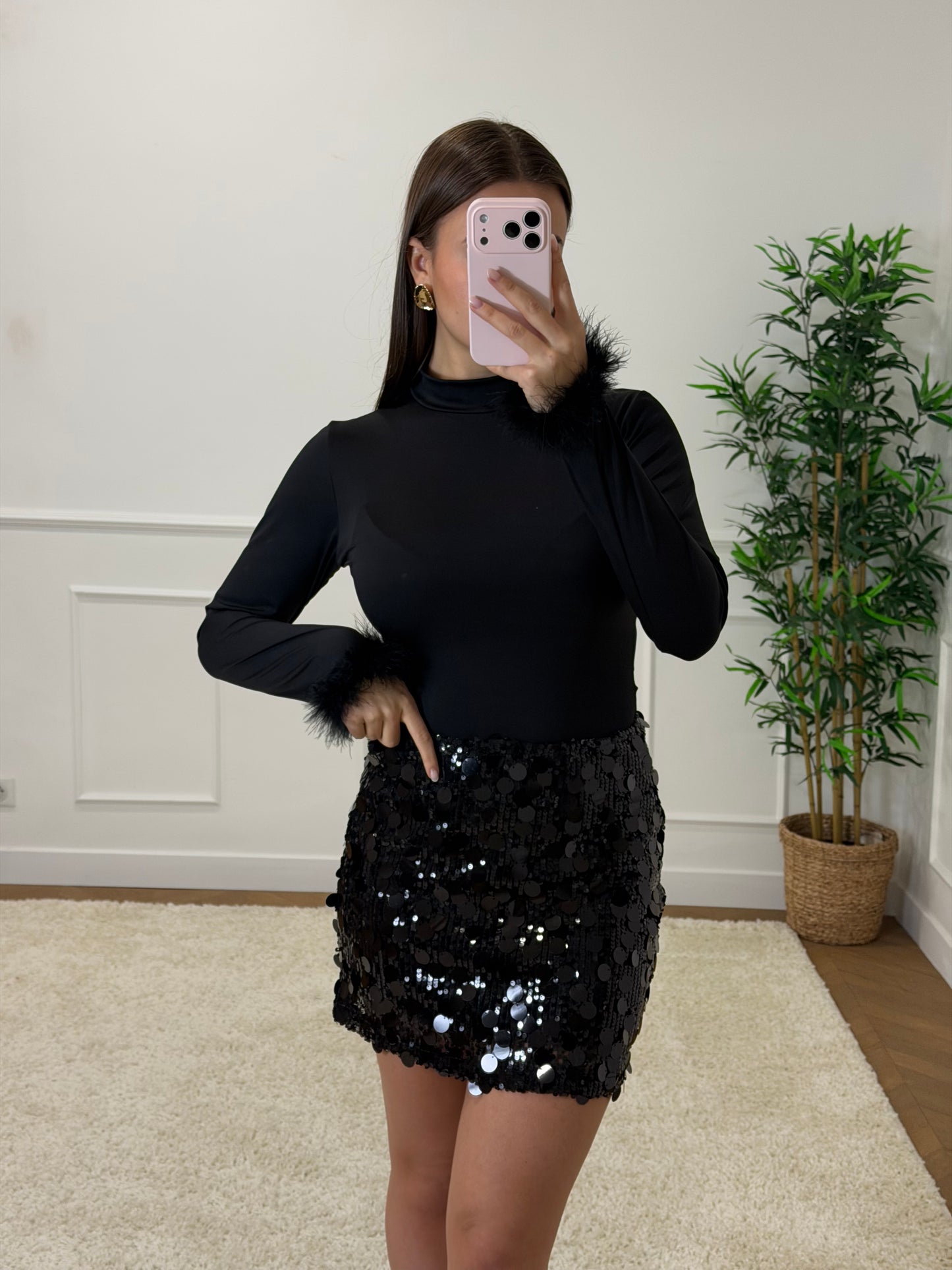 JUPE À SEQUINS NOIR