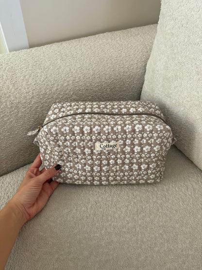 TROUSSE DE TOILETTE FLEUR TAUPE XL