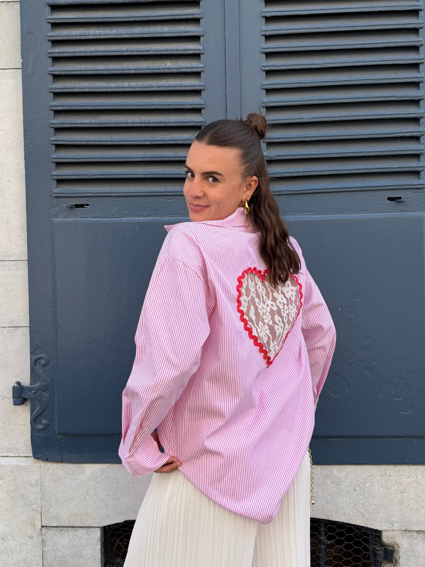 CHEMISE COEUR EN DENTELLE ROSE