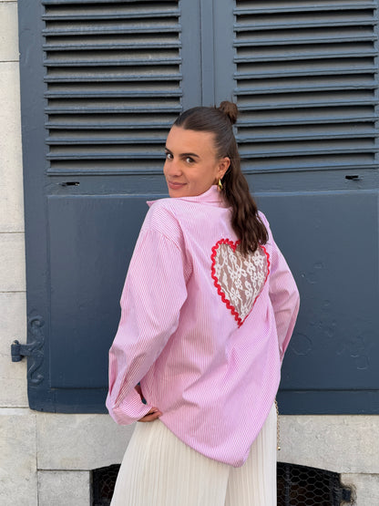 CHEMISE COEUR EN DENTELLE ROSE