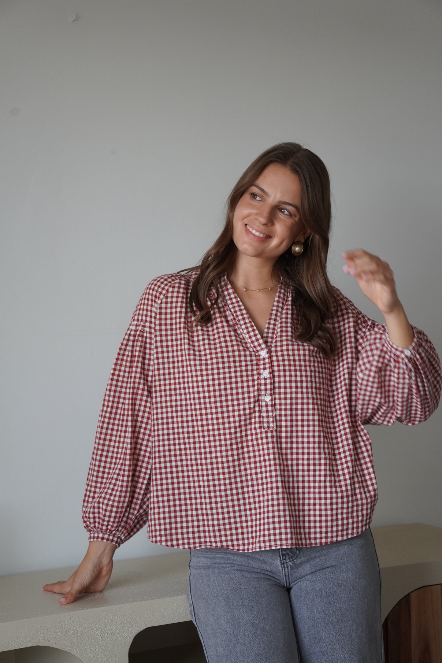 BLOUSE VICHY BORDEAUX