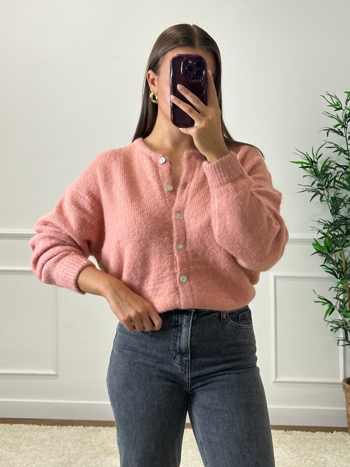 CARDIGAN LÉO VIEUX ROSE