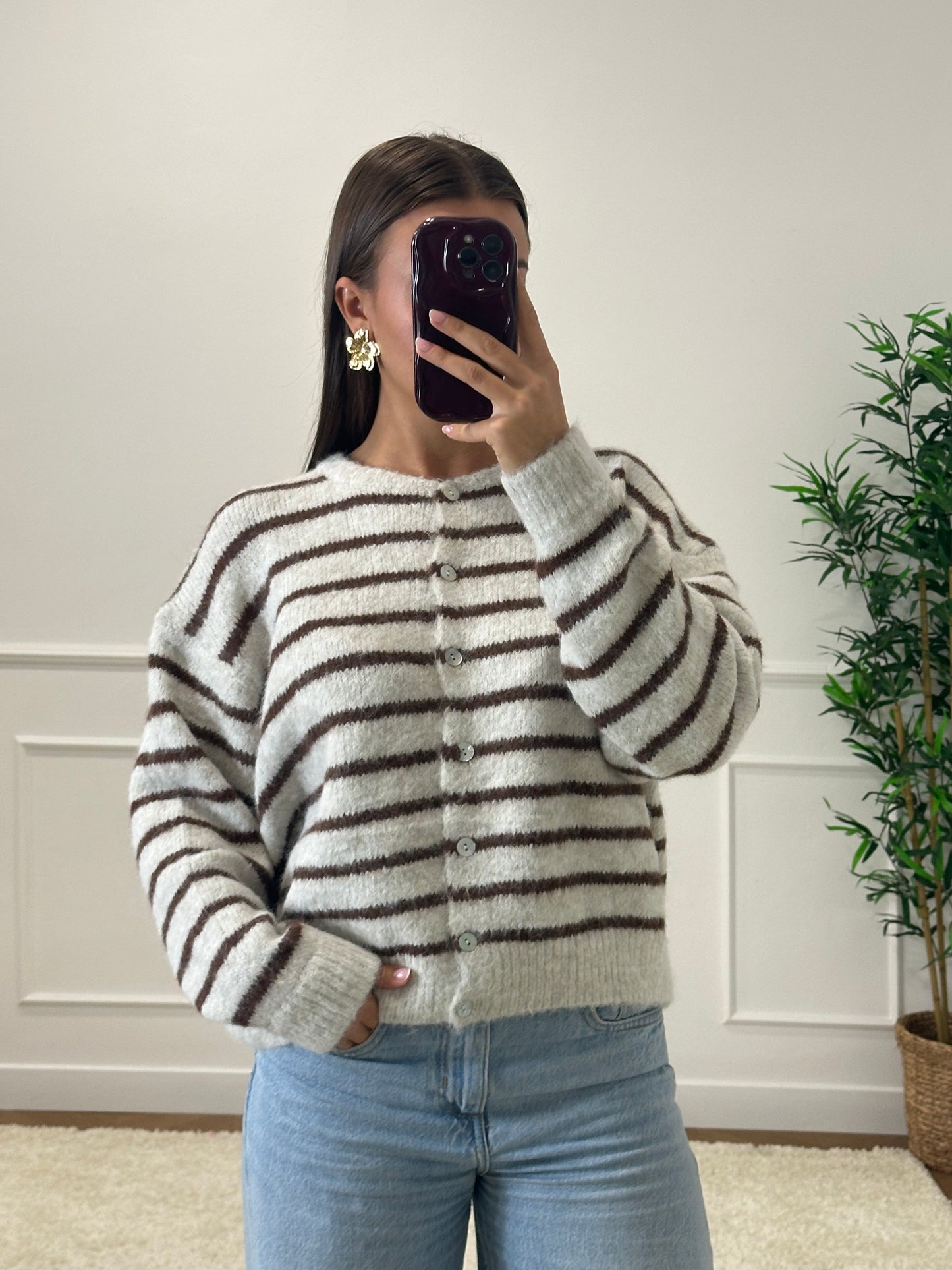 CARDIGAN LÉO RAYÉ BEIGE & CHOCO ⚠️ PRECOMANDE - expédition 03/11 ⚠️