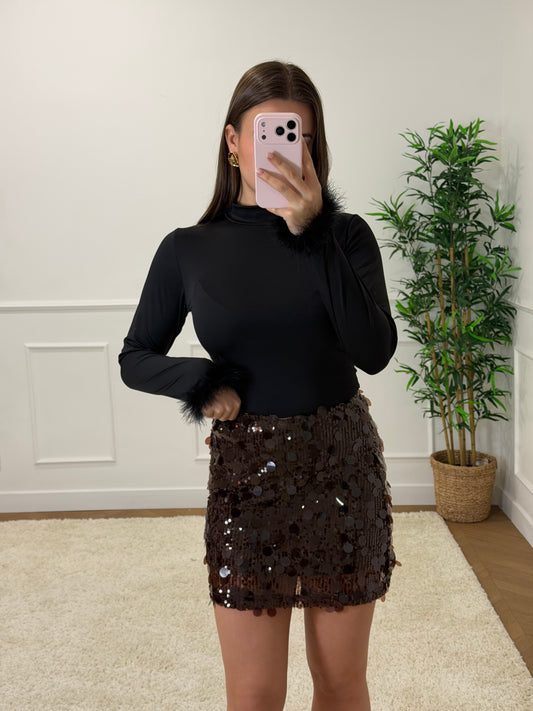 JUPE À SEQUINS MARRON