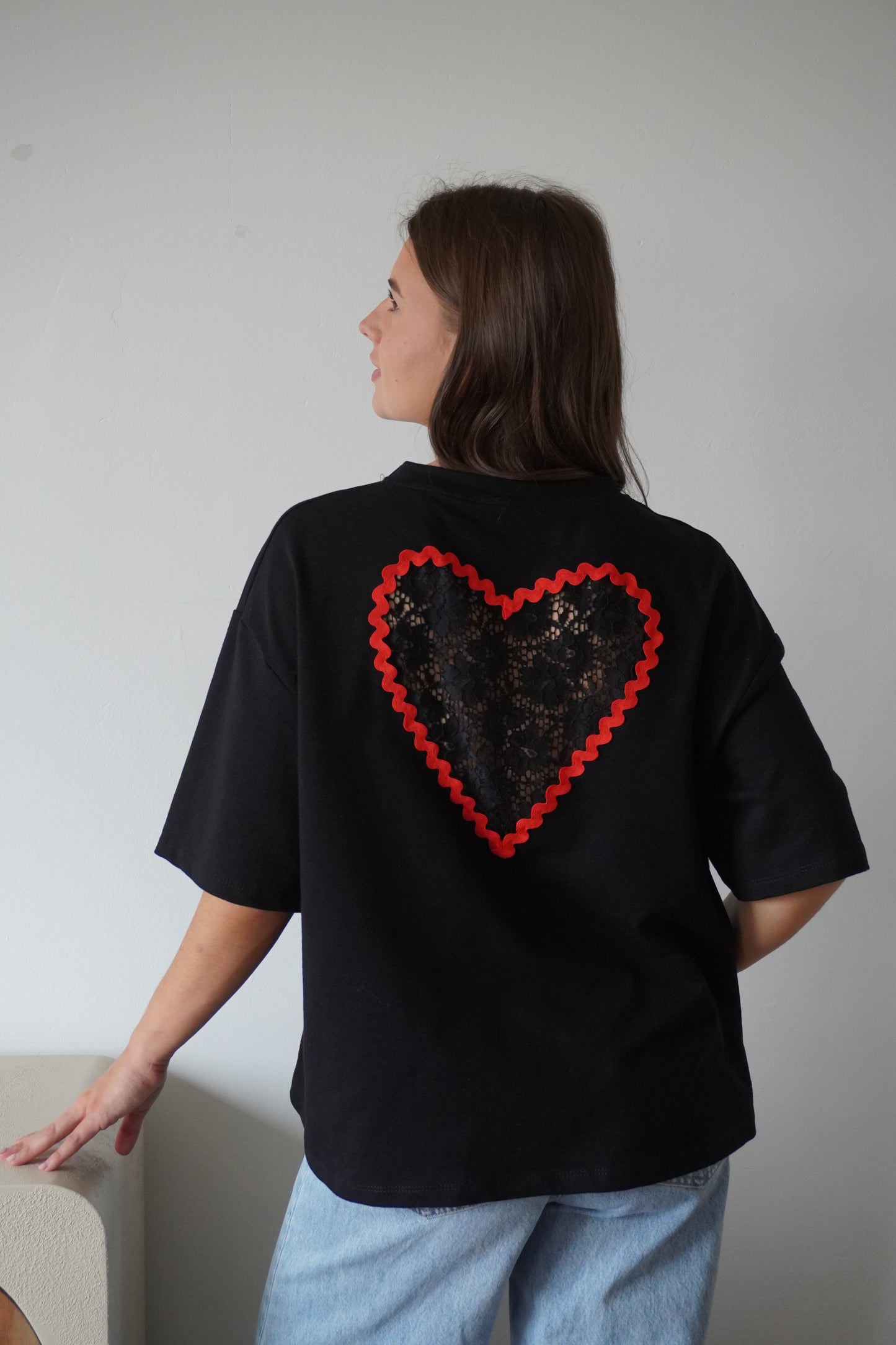 T-SHIRT CŒUR DENTELLE NOIR