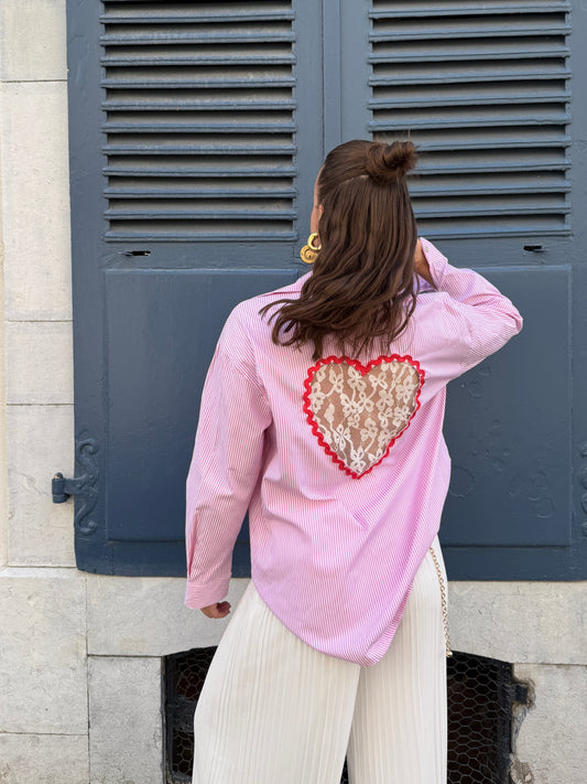CHEMISE COEUR EN DENTELLE ROSE