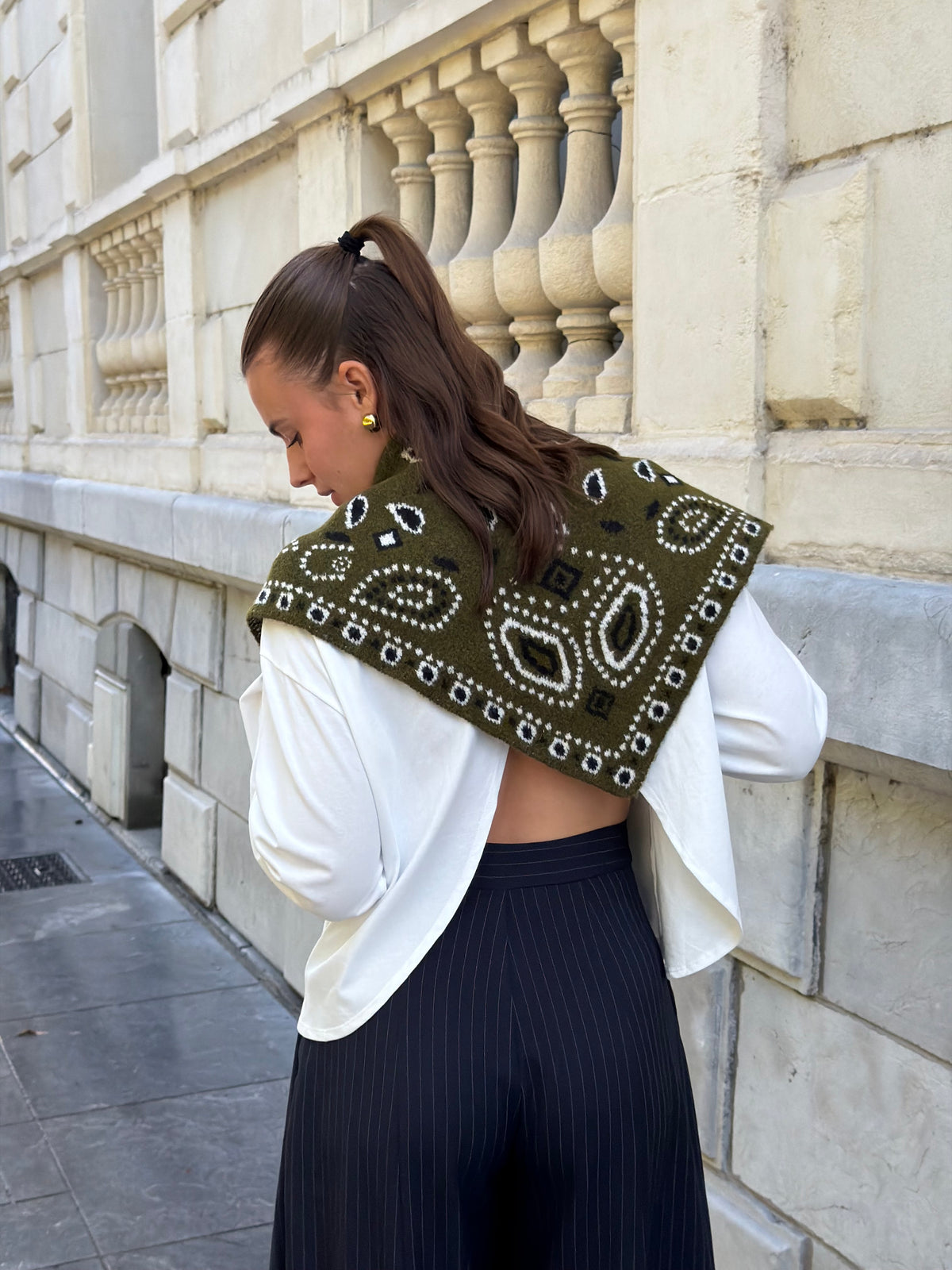 FOULARD EN LAINE BANDANA KAKI