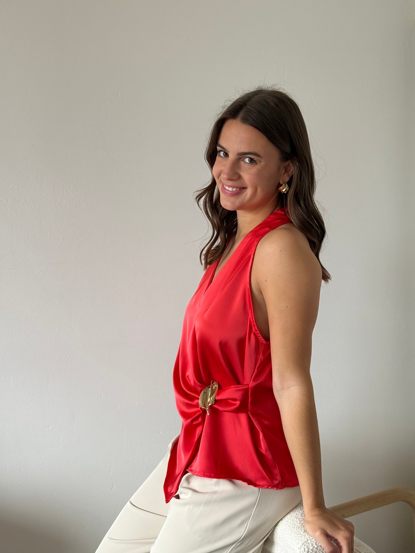 TOP EN SATIN CORAIL
