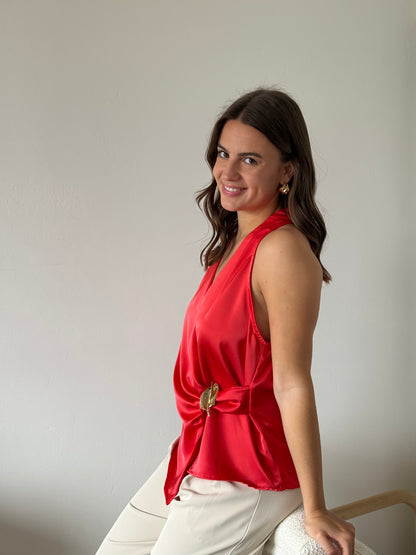 TOP EN SATIN CORAIL