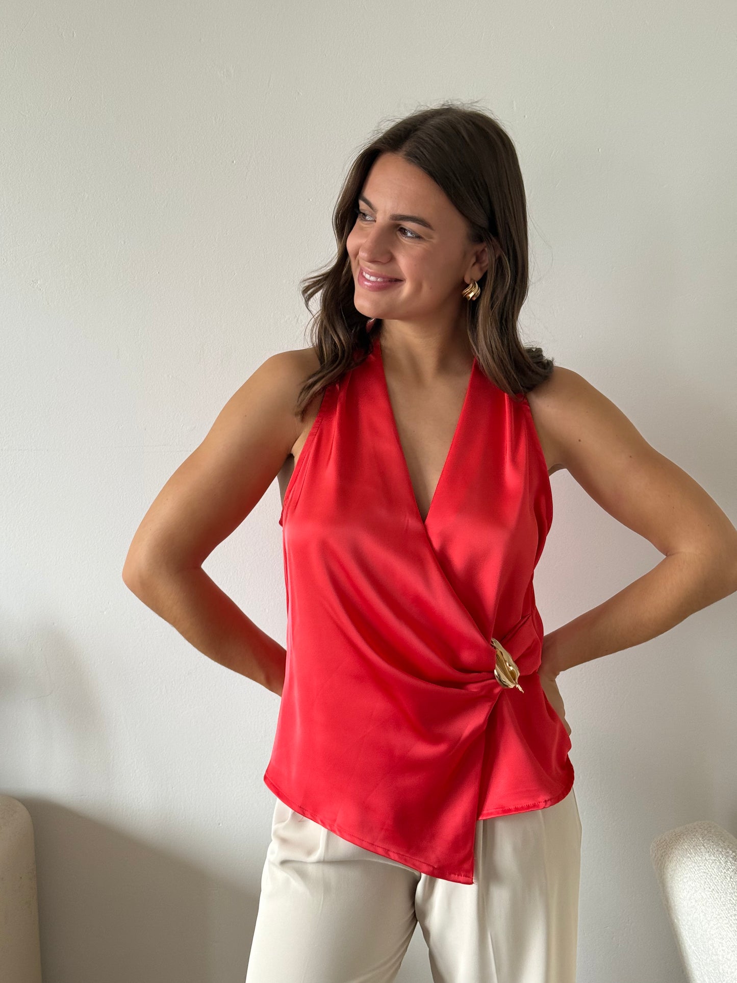 TOP EN SATIN CORAIL